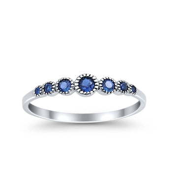 Half Eternity Petite Dainty Wedding Band Ring Simulated Blue Sapphire CZ 925 Sterling Silver